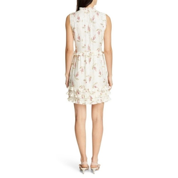 Rebecca Taylor Ivie Floral Silk Blend Ruffle Dress Size 10 Ivory Pink Green - Picture 2 of 15